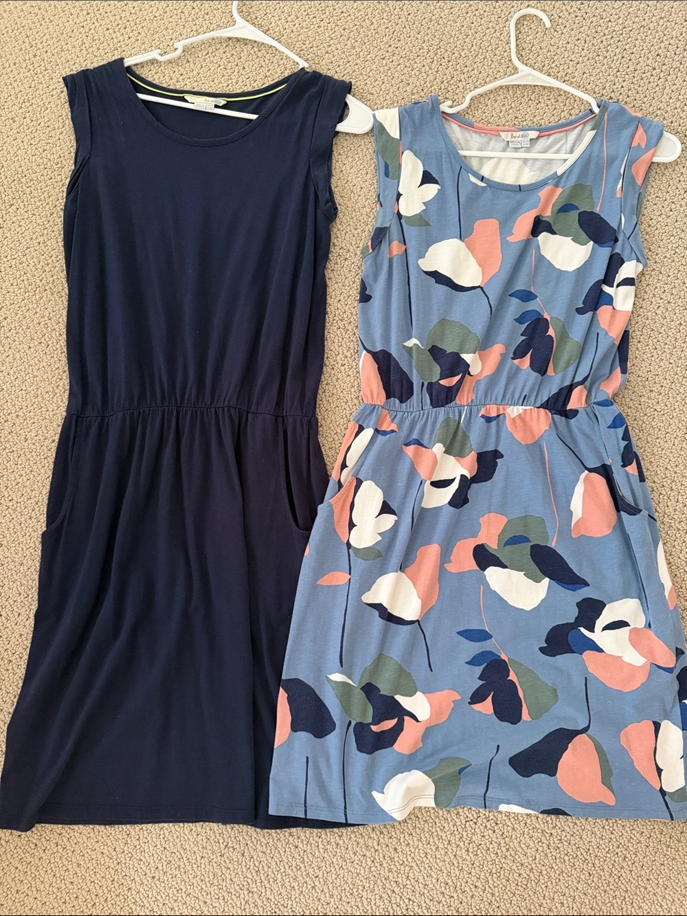 Boden Blue Floral-Print Sleeveless Knit Top with Coral Accents